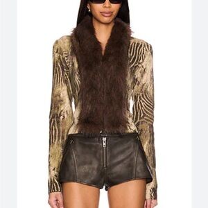 Jaded London Brown Faux Fur Animal Print Cardigan Jacket
